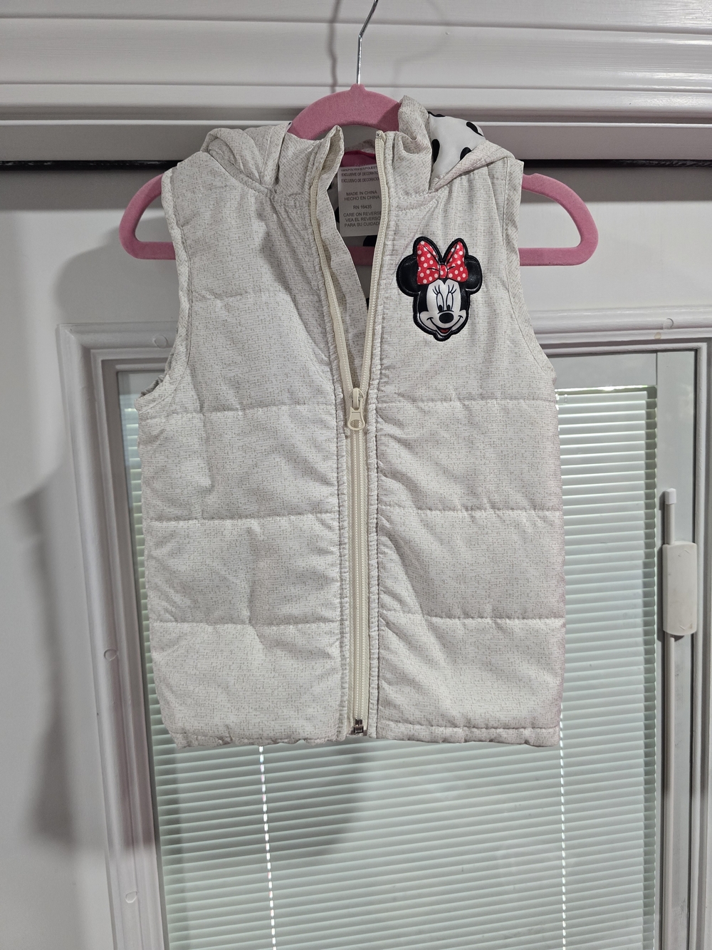 Disney Girls Cream Quilted Minnie Mouse Hooded Puffer Vest